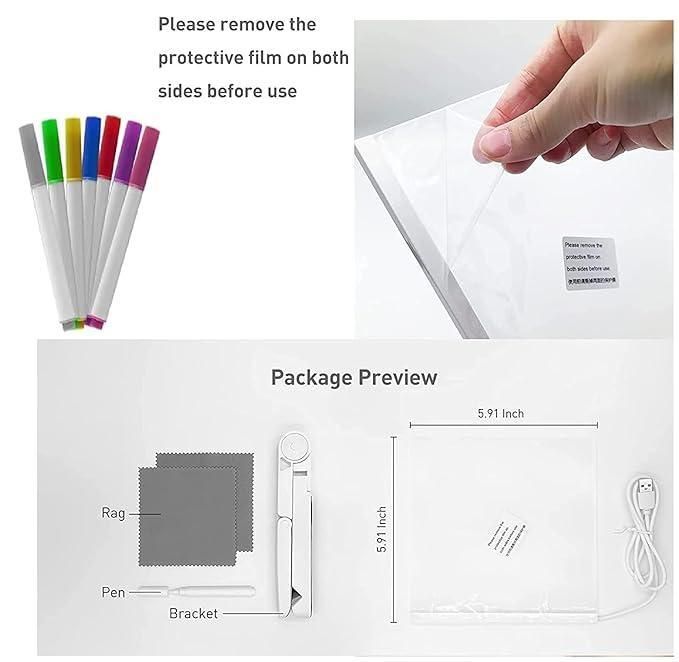 3D LED Light Glass Writing pad with 12 Pens
